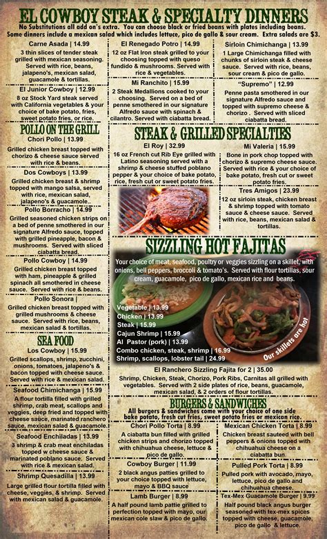 DINNER MENU - El Cowboy Tex Mex Grill & Saloon