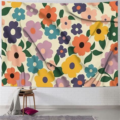 BCIIG 70s Cute Retro Flower Fabric Wall Hanging Tapestry Abstract