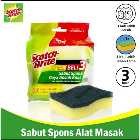 Jual 3M Scotch Brite 3pcs Sabut Spons Hijau Cuci Piring ID 30P3