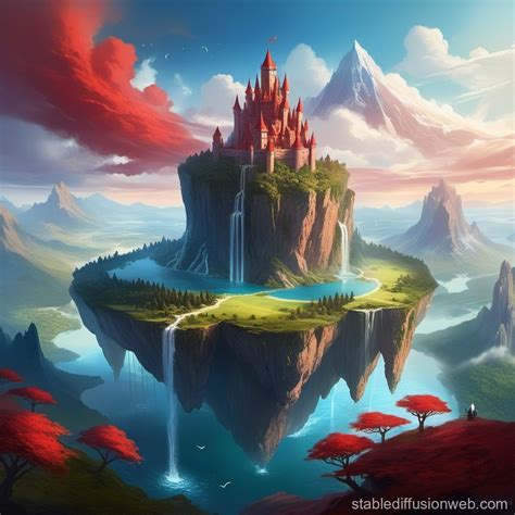 Gigantic Floating Island With Red Castle Stable Diffusion Online