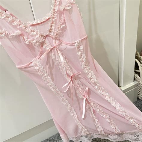 Pink Lingerie Dress With Bow Details Super Cute Size Depop