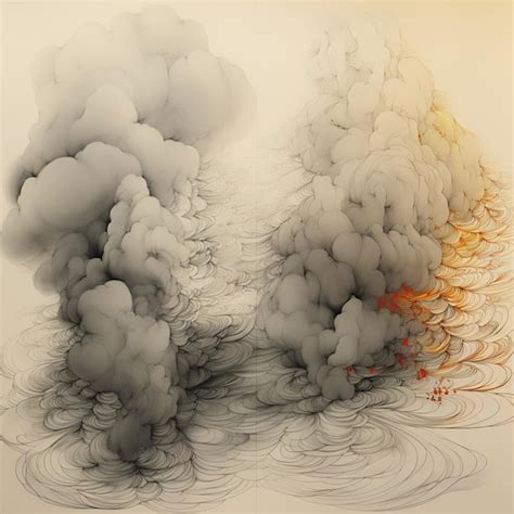 Premium AI Image | A drawing of smoke and fire with a red ball in the ...