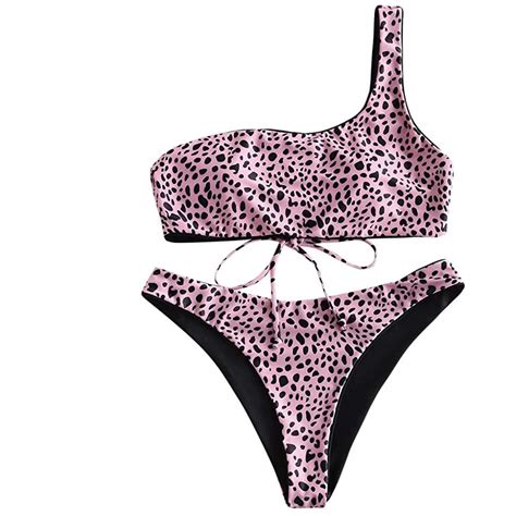 Girls Reversible Snakeskin Leopard Bikini Set One Shoulder Swimwear