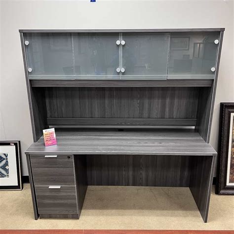 New X Credenza Desk With Hutch And Glass Doors Various