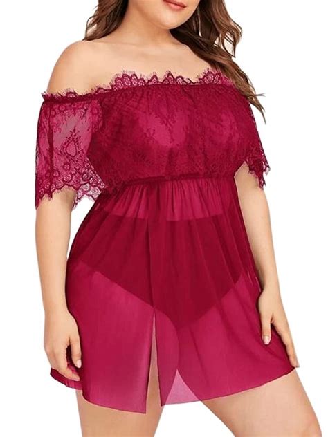 Yolossia Womens Plus Size Lingerie Babydoll Off Shoulder Sleepwear Pajamas Nightdress Walmart