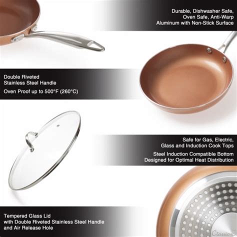 12 Inch Frying Pan with Lid Copper Finish Induction Cooking Oven Stove ...