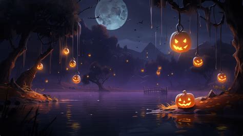 🔥 Free Download Halloween Pumpkin Lake Ai Generated 4k Wallpaper by ...