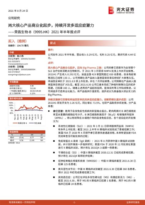 2021年半年报点评：两大核心产品商业化起步，持续开发多适应症潜力