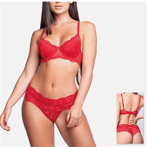 Conjunto Feminino Adulto Lingerie Sem Bojo Aro Forrado Fecho Nas Costas Todo Rendado VERY