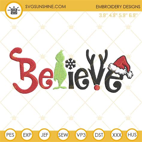 Believe Christmas Embroidery Designs Believe Grinch Christmas Machine