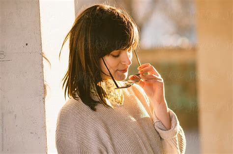Portrait Of Beautiful Brunette Woman With Sunglasses By Stocksy Contributor B Krokodil Stocksy