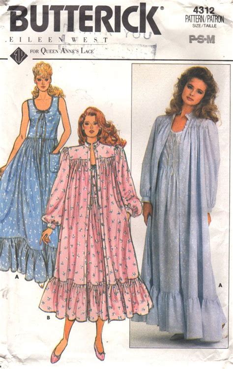 Butterick 4312 1980s Misses Eileen West Nightgown Robe Pattern Etsy