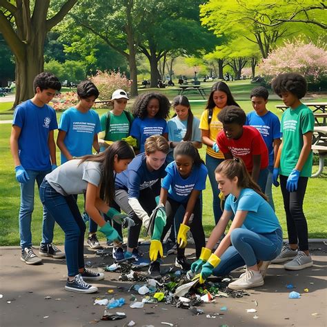 Volunteers Picking Up Litter In The Park Premium Ai Generated Image