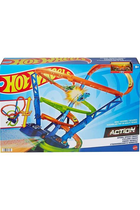 HOT WHEELS Aksiyon Dolu Spiral Çarpışma Motorlu Uzun Yarış Seti 3 Çarpışma Alanı Ve 1 Oyuncak