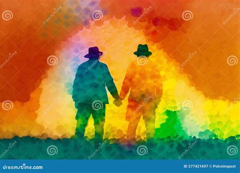 Pride Month A Colorful Illustration Of Two Men Holding Hands Gay Couple Spending Time Together