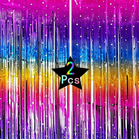 Sparkling Neon Rainbow Foil Fringe Curtain Backdrop Metallic Streamers