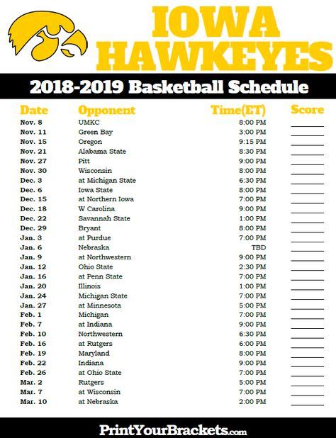 Iowa Hawkeye Basketball Schedule 2022 Printable | Printable Schedule