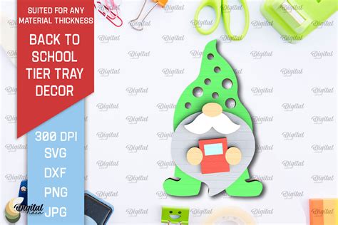 Gnome Back To School Tier Tray Laser Cut Graphic By Digital Idea