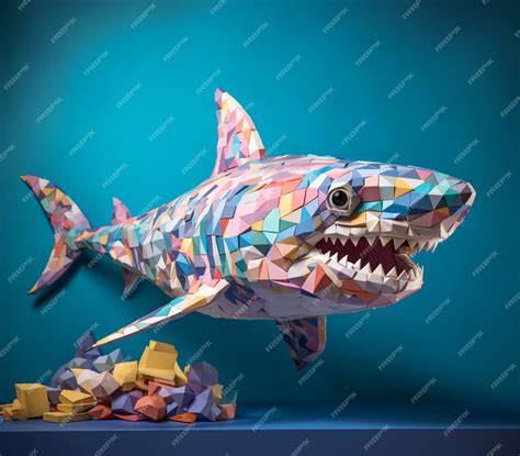 Premium Photo Brightly Colored Paper Shark With Open Mouth And Sharp
