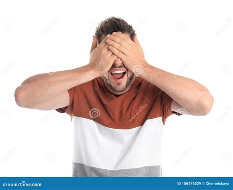 Man Covering Eyes While Being Blinded Stock Image Image Of Isolated