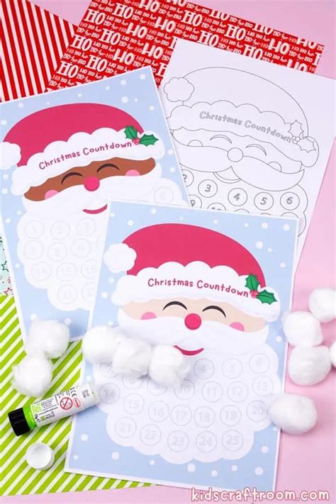 Santa Beard Christmas Countdown Printable Calendar Kids Craft Room