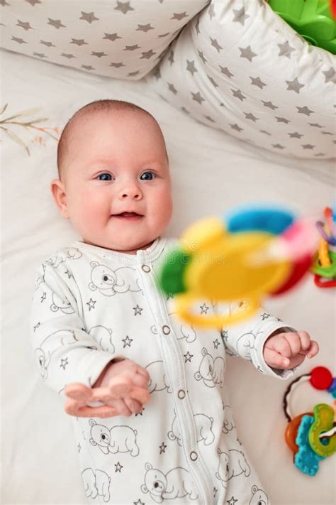 Happy Newborn Baby In Crib At Home Stock Image Image Of Life White