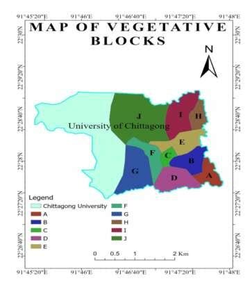 Map of vegetation blocks of Chittagong University campus. | Download Scientific Diagram