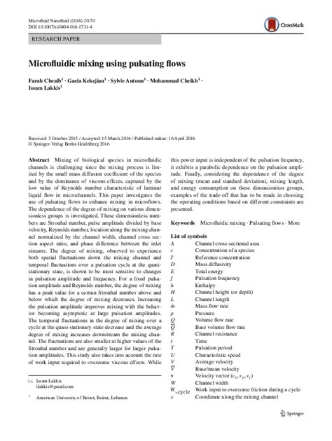 (PDF) Microfluidic mixing using pulsating flows