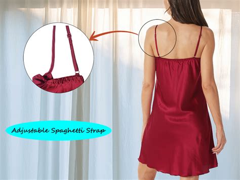 Satin Nightgown For Women Silk Slip Dress Adjustable Spaghetti Strap V Neck Negligee Lingerie
