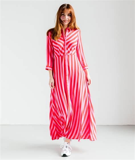 Yas Yassavanna Kleid Pink Und Rot Gestreift 71252