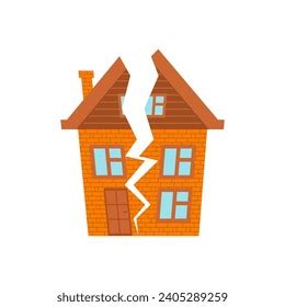 Split Home House Collapsed Vector Illustration Stock Vector Royalty