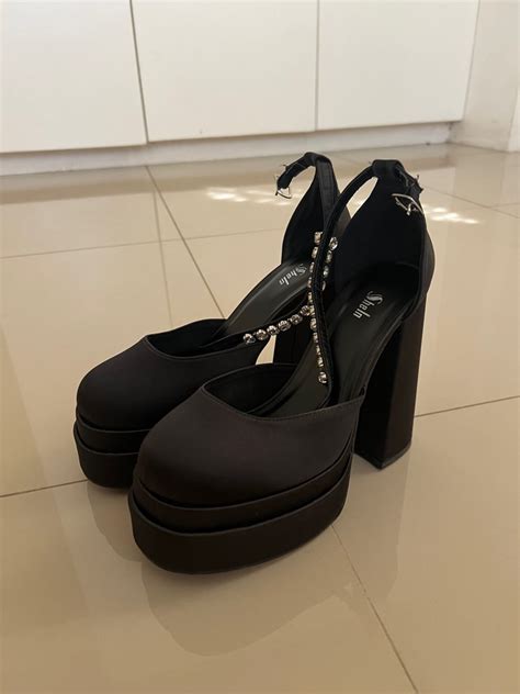 Satin Double Platform Heel Pumps Womens Fashion Footwear Heels On