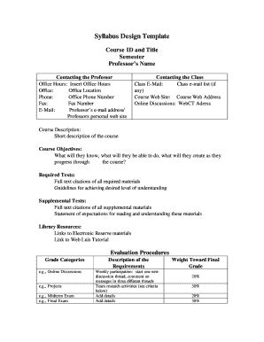 Fillable Online Syllabus Design Template Fax Email Print Pdffiller