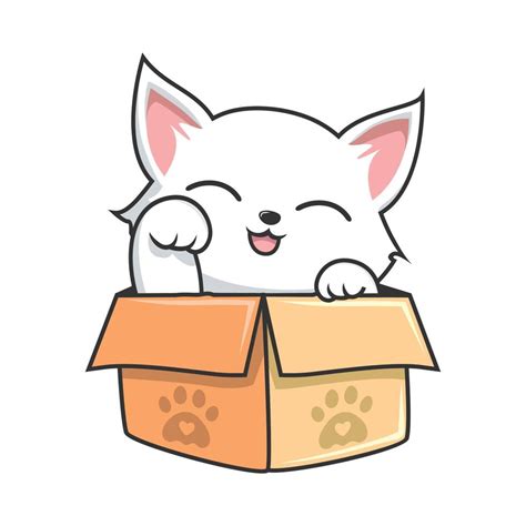 White Cat Hiding In Box Cute White Pussy Cat In Box Waving Paws Hand Vector Art At