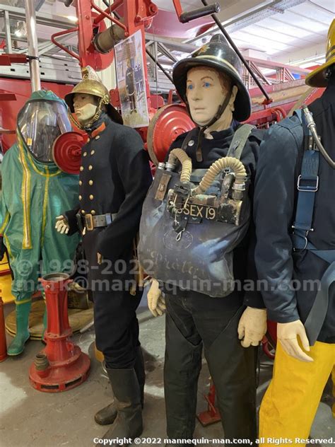 Mannequin Wearing 1950s Firefighter Uniform With A Siebe Gorman And Co