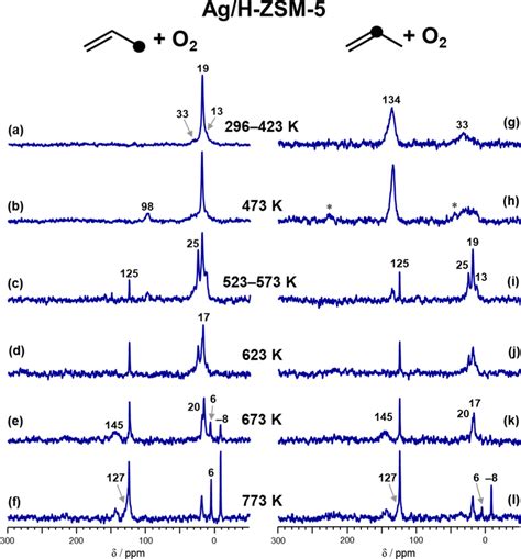 ¹³C MAS NMR spectra of propene 3 ¹³C af and propene 2 ¹³C gl