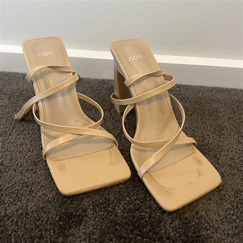 Novo Strappy Beige Tan Nude Block Heels Worn Only Depop