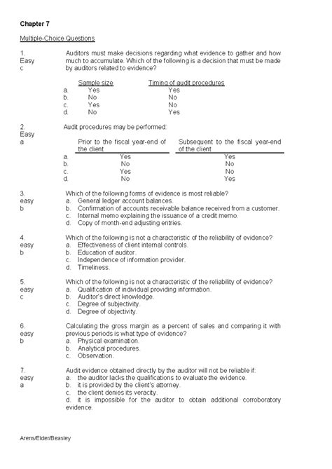 132354490 Chapter 7 Final Exam Study Guide on Audit Evidence - Studocu