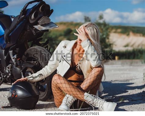 Sexy Blonde Woman White Leather Jacket Stock Photo Shutterstock