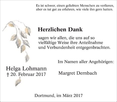 Traueranzeigen Von Helga Lohmann Trauer In NRW De