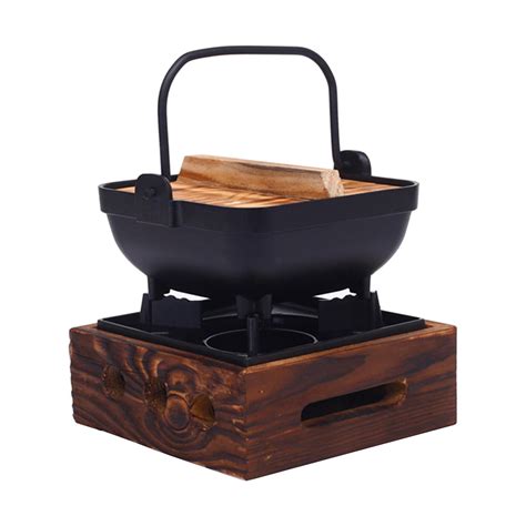 Cast Iron Japanese Style Sukiyaki Tetsu Nabe Shabu Hot Pot W Wood Lid Stove Pot Cm Base