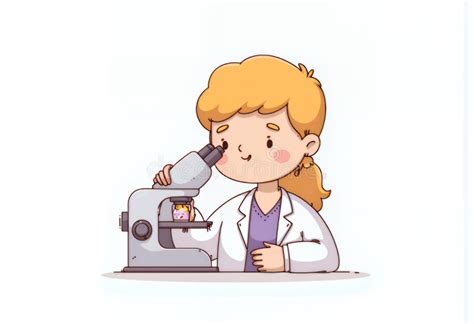 Adorable Blonde Chibi Scientist Character In Korean Cartoon Style Intensely Studying Through