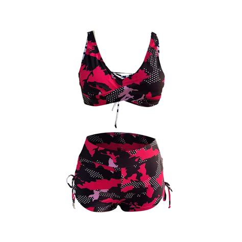 Sngxgn Women S Piece High Waisted Wrap Spaghetti Strap Summer Swimsuit Bikini Set Hot Pink S