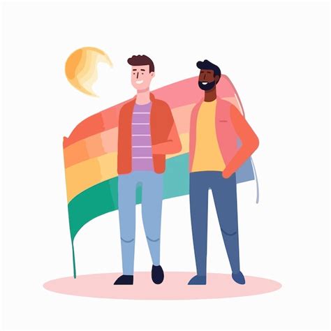 Um Retrato De Um Casal Gay Uma Bandeira Do Arco Ris O Conceito De Lgbtq Ilustra O De Um