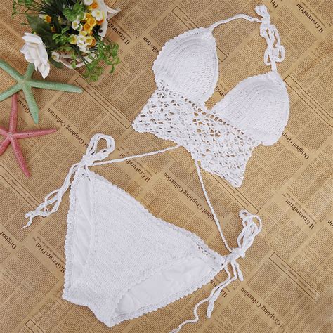 Summer Women Halter Knit Padded Crochet Beach Bikini Set Swimwear Swimsuit On Luulla