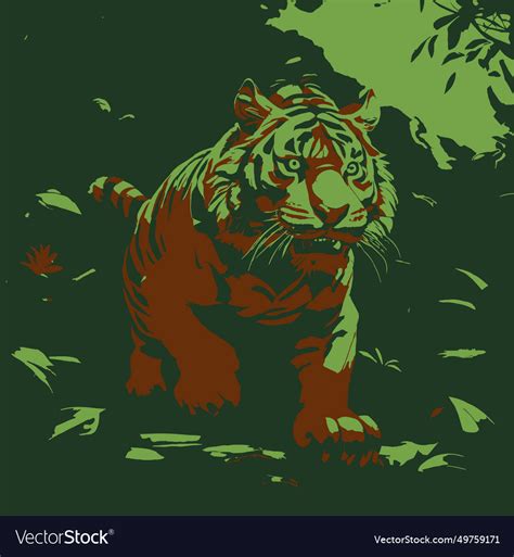 Tiger in a jungle Royalty Free Vector Image - VectorStock