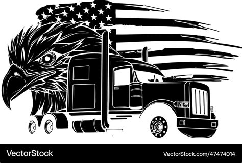 Black Silhouette Of Semi Truck With American Flag Vector Image