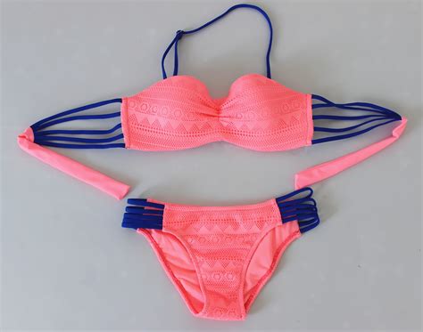 Women Sexy Lace Multi Rope Swimsuit Swimwear Bikini Pink On Luulla