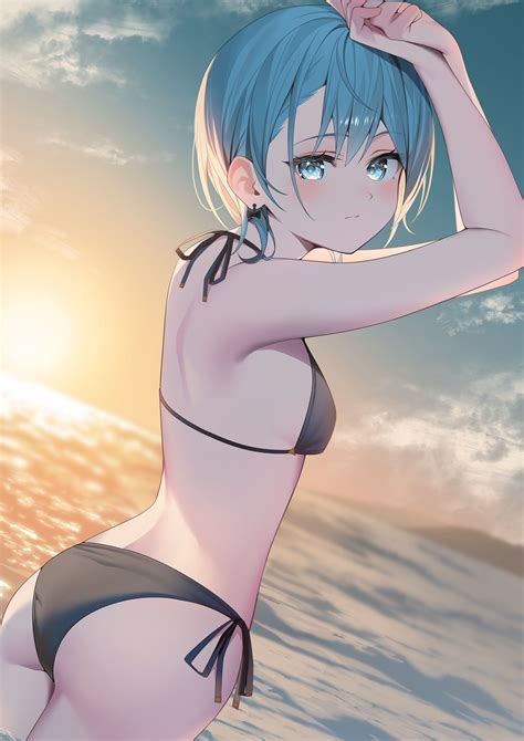 Ryuya Hoshimachi Suisei Hololive Highres Girl Arms Up Ass Back Bikini Black Bikini