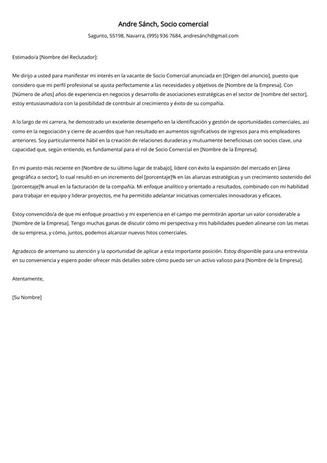 Socio comercial Ejemplo de carta de presentación para 2024